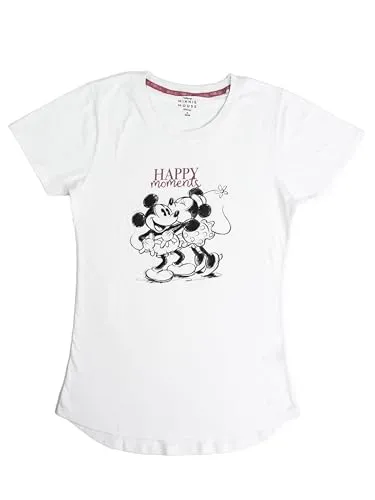 Disney Minnie Mouse T-Shirt für Damen Happy Moments Oberteil Frauen Shirt Top Weiß (DE/NL/SE/PL, Alphanumerisch, M, Regular, Regular, Weiß)