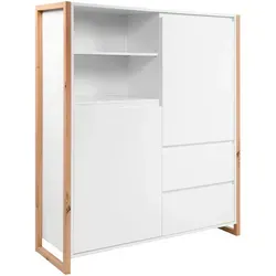 Mid.you Highboard in Weiß und Eiche Artisan - Stylisches Highboard mit 2 Fächern und 2 Schubladen, ideal für Ihr Wohnzimmer. Maße: 120x139x40 cm, aus robustem Holzwerkstoff, inklusive Einlegeböden für flexible Nutzung.