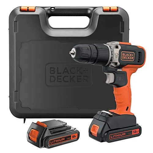 Black&Decker Akku-Schlagbohrschrauber 18V mit 2x1,5Ah - Akkuschrauber mit kraftvollem 18V Motor, ideal für vielseitige Anwendungen in Werkstatt und Zuhause.