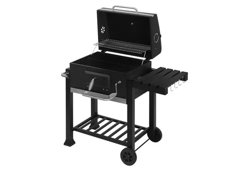 WOLTU CPZ8135sz Holzkohlegrill mit höhenverstellbarer Kohlewanne - Grill für Garten und Camping, mobil durch praktische Rollen und mit höhenverstellbarem Kohlegestell für optimale Grilltemperatur.