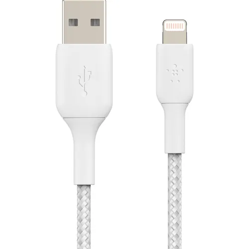 Belkin geflochtenes Lightning-Kabel (Boost Charge Lightning-/USB-Kabel für iPhone, iPad, AirPods) MFi-zertifiziertes iPhone-Ladekabel, geflochtenes Lightning-Kabel (2 m, Weiß)