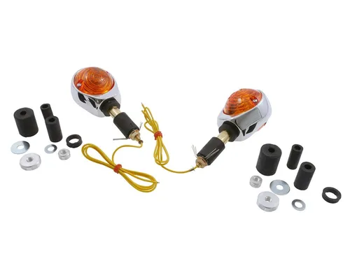 Blinker Paar OCHSENAUGE, verchromt, gelbes Glas, Motorrad, Roller, Quad Mofa