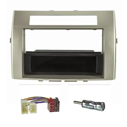 tomzz Audio 2455-033 Radioblende Set kompatibel mit Toyota Corolla Verso ZER/ZZE Bj.2004-2009 Silber mit Radioadapter ISO Antennenadapter ISO DIN