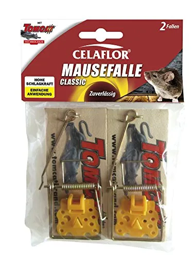 Celaflor Mausefalle Classic, Klassische Mausefallen zur Mäusebekämpfung, 2 Stück