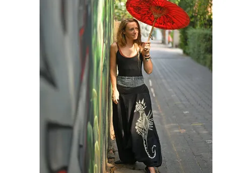 virblatt Haremshose Aladinhose Damen & Haremshose Herren, Baumwolle, Goa Hose Sommerhose Tasche mit Reißverschluss