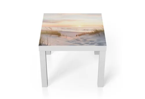 DEQORI Couchtisch 55x55 cm Weiß 'Abendruhe am Strand' - Moderner Beistelltisch mit einzigartiger Glasplatte im Nanodruckverfahren. Ideal für Wohnzimmer oder Schlafzimmer. Robuste, umweltfreundliche Materialien sorgen für Langlebigkeit und stilvolles Design.