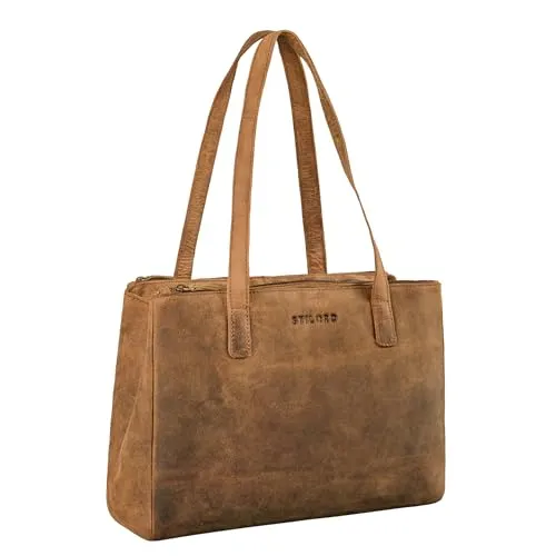 STILORD Blossom Leder Handtasche Damen Mittelgroß Vintage Shopper Tasche Damen Schultertasche Elegant Echtleder für Freizeit Shoppen Reisen Alltag Farbe:Torino - braun