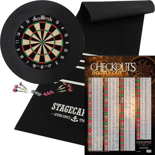 Stagecaptain DBS-1715C BullsEye Champion Dartscheibe Set - Dartscheibe aus hochwertigem Sisal mit extra dünner Drahtspinne, inklusive 6 Steeldarts und umfassendem Zubehör für ein perfektes Spielerlebnis.