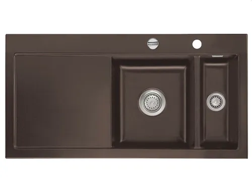 Systemceram Mera 100 Siena Keramikspüle mit Excenterbetätigung - Keramikspüle in Dunkelbraun, ideal für Unterschränke ab 60 cm, mit praktischer Excenterbetätigung und großzügigen Maßen von 100 x 51 cm.