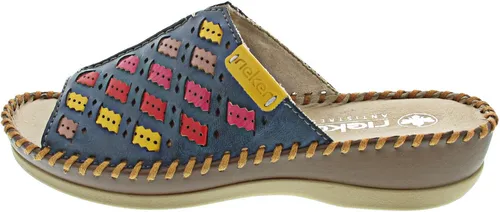 Rieker Pantolette - Bequeme Schlupfsandale in Blau - Pantoletten für Größe 40 EU, mit 2 cm Absatzhöhe, aus hochwertigem Synthetik und Textil, ideal für den Sommer und komfortable Freizeitaktivitäten.
