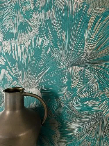 Newroom Vliestapete Neriah Petrol - Modern Dschungel Design - Tapete mit tropischem Palmenblätter-Muster, ideal für Wohnzimmer, Schlafzimmer und Küche. Wasser- und dampfbeständig, restlos trocken abziehbar und hochwaschbeständig.