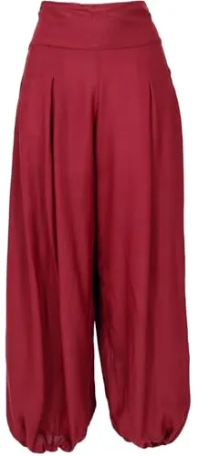 GURU SHOP Boho Pluderhose - Dunkelrot, Damen, Size:S/M - Bequeme Haremshose mit gesmoktem Bund für idealen Sitz. Vielseitig kombinierbar mit Oberteilen, perfekt für einen lässigen Boho-Look. Ideal für den Alltag und besondere Anlässe.