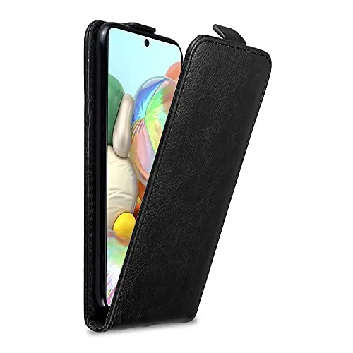 Cadorabo Hülle kompatibel mit Samsung Galaxy A71 4G Flip Design aus Premium Kunst Leder Flip Klappbare Stoßfeste Magnetische Cover Hülle für Galaxy A71 4G Tasche in Schwarz