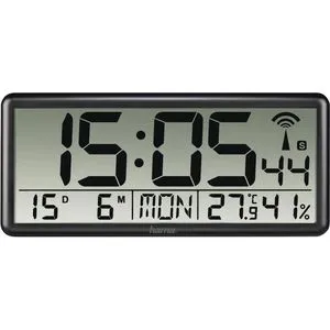 Hama Wanduhr Jumbo Funkuhr - 36 x 16 cm, digital mit Thermo-Hygrometer, lautlos und inklusive Batterien für präzise Zeit- und Wetteranzeige