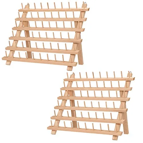 Kurtzy Garnrollenhalter aus Holz – 60 Faden Spulen Organizer - Nähaufbewahrung: Praktischer Fadenhalter für bis zu 60 Spulen, aus naturbelassenem Buchenholz, ideal zum Aufhängen oder Aufstellen für einfachen Zugriff.