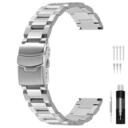 Juntan Metall Uhrenarmband 22mm Stilvoller Ersatzriemen Uhrenarmbänder für Frauen Männer Silber Armband Edelstahl Schnallenverschluss
