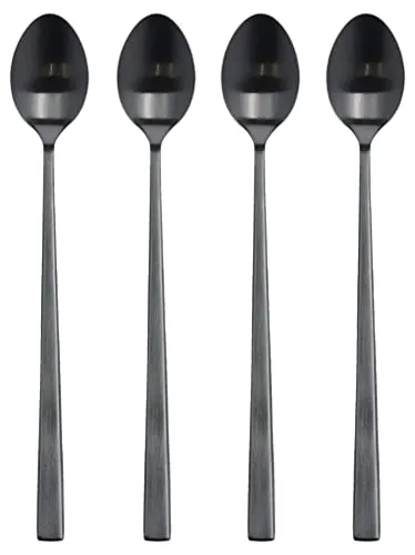 BITZ Latte-Macchiato-Löffel - 20 cm langer Edelstahl-Löffel für Kaffee-Getränke - Kaffeelöffel & Mokkalöffel, elegantes Design in Schwarz, ideal für Latte Macchiato und andere Kaffee-Spezialitäten, Set mit 4 Stück.