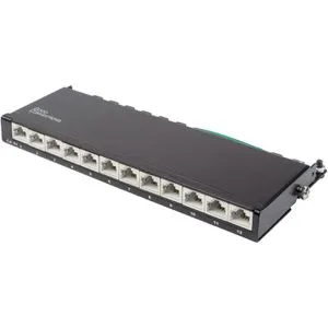 Good-Connections Patchpanel GC-N0121, Cat 6A, 12 Ports - Server Zubehör mit 12 RJ45 Buchsen, ideal für schnelle Datenübertragung bis 10 GBit/s und einfache Installation durch LSA-Leisten. Robustes, geschirmtes Metallgehäuse für optimale Leistung.