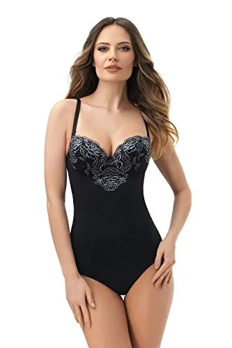 Selente sw01 Shapingbody (made in EU) figurformder Bügel-Body mit eleganter Spitzenverzierung, schwarz gepolstert, 90E