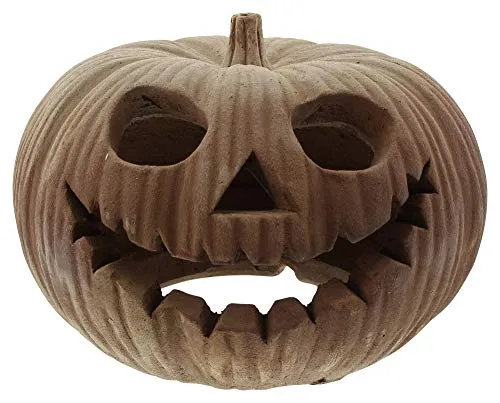 FRANK FLECHTWAREN Großes Kürbis-Windlicht für Halloween - Windlichter: Großes Kürbis-Windlicht aus schwerer Terracotta, Ø 29 x 20 cm, sorgt für stimmungsvolles Licht und rustikalen Charme in deiner Halloween-Dekoration.
