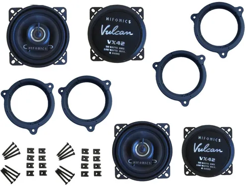 Hifonics Lautsprecher Set für BMW X5 E70 (2006-2013) - 200 W - Auto-Lautsprecher Set für BMW X5 E70, 2-Wege koaxial, 50 W RMS, 100 W max, inkl. Adapterringe für einfachen Einbau.