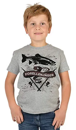 Kinder Angler T-Shirt, Kinder-Shirt Motiv Angel-Sport : Forellenjäger,- Bekleidung Kinder Angeln, Coole Sprüche Gr: XL= 158-164