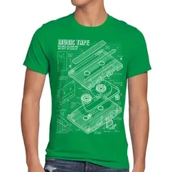 style3 Print-Shirt Herren T-Shirt TAPE Kassette disko MC DJ retro musik turntable ndw analog disco grün M