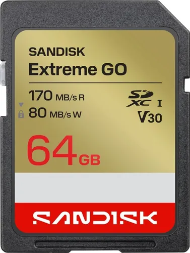 SANDISK Extreme GO SD 64GB - Hochgeschwindigkeits-Speicherkarte - SDHC Flash-Speicherkarte mit 64 GB, Übertragungsgeschwindigkeit bis zu 170MB/s. Ideal für kreative Profis, die hochauflösende Videos und Fotos aufnehmen möchten. Robuste Bauweise für zuverlässige Leistung.