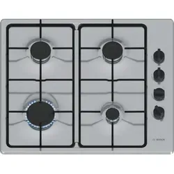 Bosch PBP6B5K80 60 cm Gasherd mit 4 Brennern - Kochfelder mit Edelstahl-Oberfläche und 1-Hand-Zündung für müheloses Kochen. Ideal für passionierte Köche, die Wert auf Sicherheit und Benutzerfreundlichkeit legen.