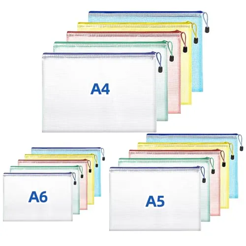 Stück Dokumententasche, Zip Beutel A4+A5+A6, Mesh Wasserdichte Dokumententaschen mit Reißverschluss, Dokumentenmappe für Dokumente, Quittungen, Schule, Büro, Kosmetik, Reise, 5 Farben 15