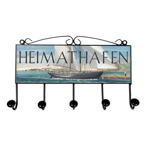 Heimathafen Segelboot Kleiderhaken Leiste mit 5 Haken für Nautikfans Maritimes Wandhaken-Design, ideal als tolles Geschenk für Segelliebhaber