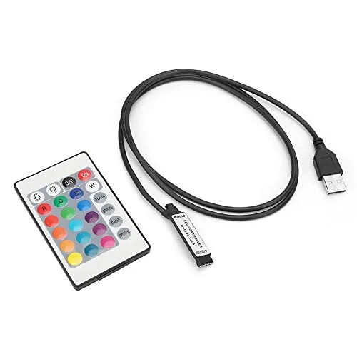 Key RGB LED Lichtleiste mit Kabelloser Fernbedienung und 6A Controller, 5V-24V USB-Steuerung für Smart Home & Büro, hochwertige 1m LED-Streifen mit vielfältigen Lichteffekten 24