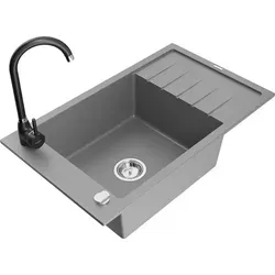 Mexen Elias 1 Becken-Granitspüle mit Abtropffläche und Mischbatterie Telma, Grau