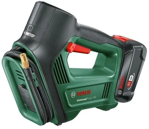 Bosch Home & Garden UniversalPump 18V Set - Druckluftwerkzeug für vielseitige Anwendungen, inklusive 2,0 Ah Starter und 10.30 Bar Druck, ideal für Werkstatt und Gartenprojekte.
