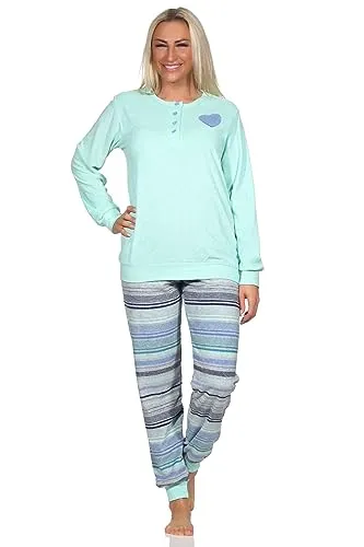 Normann Damen Frottee Langarm Schlafanzug Pyjama in Blau - Größe 48 - Schlafanzug für Damen aus kuscheligem Frottee, ideal für kalte Nächte. Auch in Übergrößen erhältlich, mit komfortablen Bündchen für perfekten Sitz. Oeko-Tex Standard 100 für schadstofffreie Textilien.
