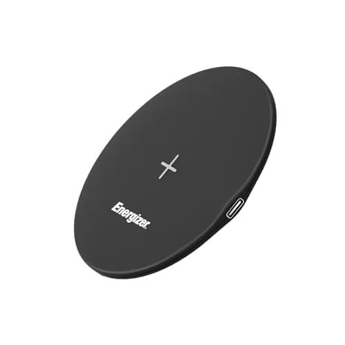 Energizer Kabelloses Induktionsladegerät 15W Qi - Schnellladung für Android Smartphones und iPhone - Kompatibel mit Samsung, Xiaomi, Huawei, AirPods - Überhitzungsschutz - USB-C Port - Schwarz