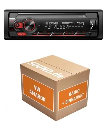 Autoradio Einbaupaket für Pioneer MVH-S320BT kompatibel mit VW Amarok + Multifunktionslenkrad Schwarz | Bluetooth USB (Custom.317