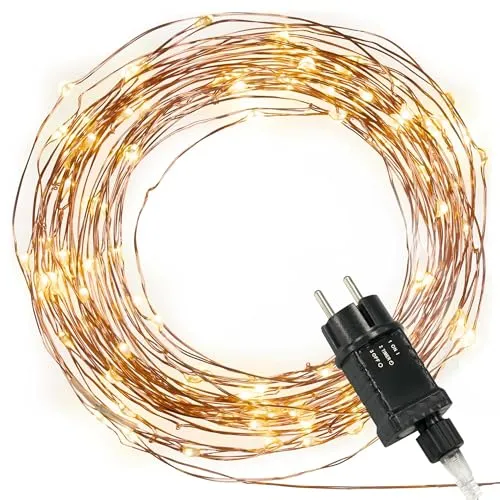 50er Mini LED Lichterkette warm weiß mit Timer - Lichterketten für Innenbereich, 10 Meter lang mit 50 warmweißen LEDs und 6-Stunden Timer für individuelle Beleuchtung. Flexibler goldener Draht für kreative Dekoration von Weihnachtsbaum und Partys.