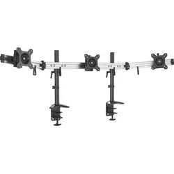 HFTEK MP230C-N - Dreifacher Monitorarm für ergonomisches Arbeiten - Ergonomische Monitorhalterung für 3 Monitore, schwenkbar und drehbar. Platzsparend und ideal für Büro und Homeoffice. Unterstützt Monitore von 15 bis 27 Zoll mit einer Tragkraft von bis zu 8 kg pro Monitor.