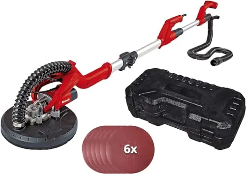 Einhell Drywall Polisher TC-DW 225 - 600-Watt-Motor, hohe Ergonomie und stufenlos verstellbarer Teleskopgriff bis 165 cm, inkl. 6 Schleifscheiben und Transporttasche