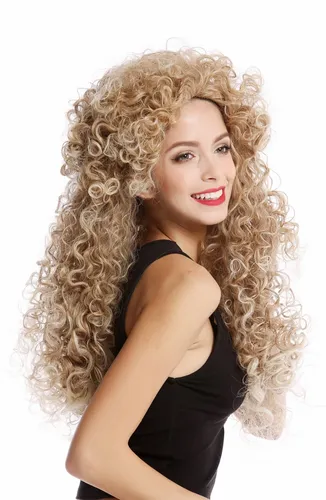 Perücke Damenperücke Cosplay krasse Locken Mähne lang voluminös Blond Mix Engel