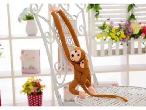 Leantoys Maskottchen Plüschaffe mit Baby, hellbraun 70 cm