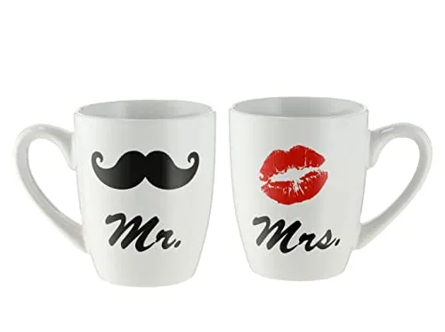 Partner Kaffeetasse Mr. & Mrs. - 2er Set - Porzellan Tasse mit Aufdruck im Geschenkset - Verlobung Hochzeit Jahrestag Geschenk spülmaschinenfest