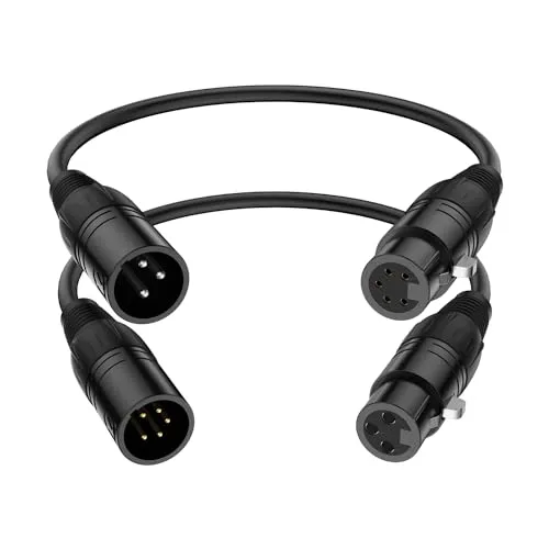 J&D XLR Kabel, XLR Stecker 3-Polig auf 5-Polig & männlich zu weiblich Audio Adapter, 2er-Pack 5-Poliges auf 3-Poliges DMX Beleuchtungskabel, 30 cm