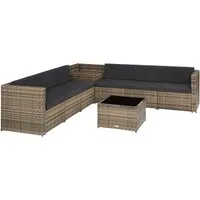 tectake® Rattan Lounge für 6 Personen - Gartenmöbel mit großer Aufbewahrungsbox und Sicherheitsglasplatte, ideal für entspannte Momente im Freien.