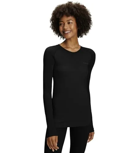 FALKE Damen Baselayer-Shirt Wool-Tech Light Round Neck W L/s, Schwarz Black 3000, XS - Funktionsunterwäsche aus atmungsaktivem Wolle-Material, das Feuchtigkeit reguliert und für maximale Bewegungsfreiheit sorgt – ideal für Sportarten bei jedem Wetter!