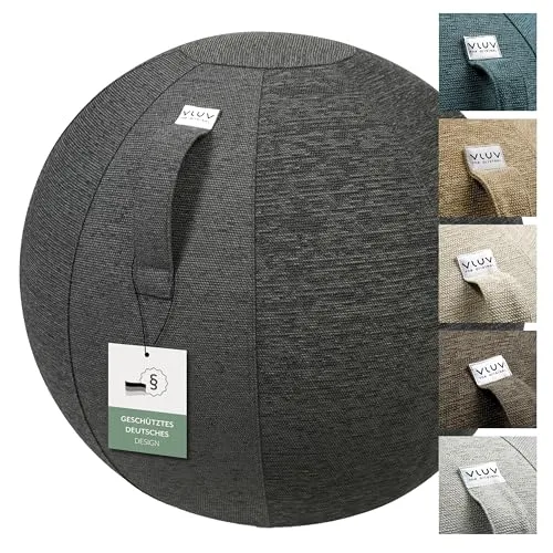 VLUV STOV Sitzball-Stoff Anthrazit 60 - 65 cm - Ergonomische Sitzhilfe für gesundes Sitzen im Büro oder Zuhause. Der VLUV STOV passt sich optimal an und bietet höchsten Komfort. Mit abnehmbarer, waschbarer Hülle und robustem Design bis 120kg.