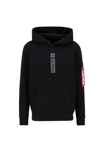 Alpha Industries PP Hoodie für Herren Black - Kapuzenpullover für Herren im Regular Fit, mit stylischem Logo-Schaumdruck und praktischem Utility Pocket aus weichem Brushed Fleece.