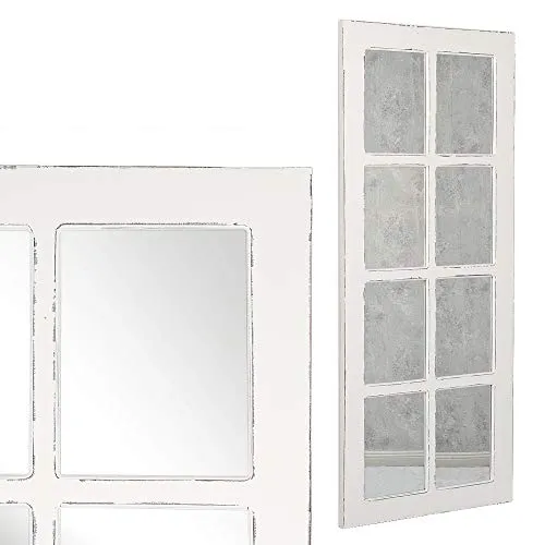 LEBENSwohnART Antik-Weiß Fensterspiegel 180x80cm - Eleganter Wandspiegel im Landhausstil aus Mahagoni. Ideal zur dekorativen Raumgestaltung und mit antik-weißer Rahmenfarbe für einen charmanten Look.