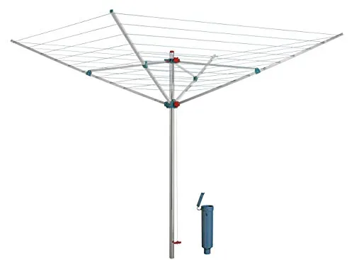 Blome Wäschespinne Alustar 50 m - Stabil und Wetterfest - Wäscheständer mit 50 m Wäscheleine, ideal für 4-5 Waschmaschinenladungen. Extrem stabil, höhenverstellbar und wetterfest, perfekt für den Garten. Inklusive Bodenhülse für sicheren Halt.